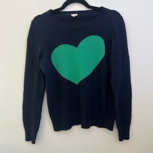 J. Crew women’s100% wool crewneck heart graphic sweater sz large navy blue/green